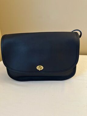 Coach Vintage Navy Leather Crossbody with Gold Turnlock